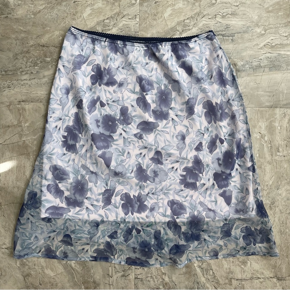 connected apparel Blue Floral Sheer A-Line Skirt